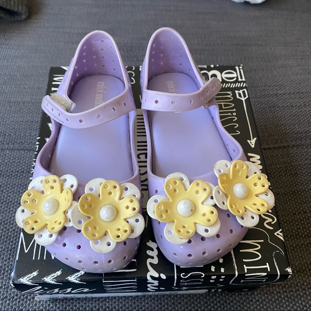 Mini Melissa Purple Kids Shoes with Yellow Flowers